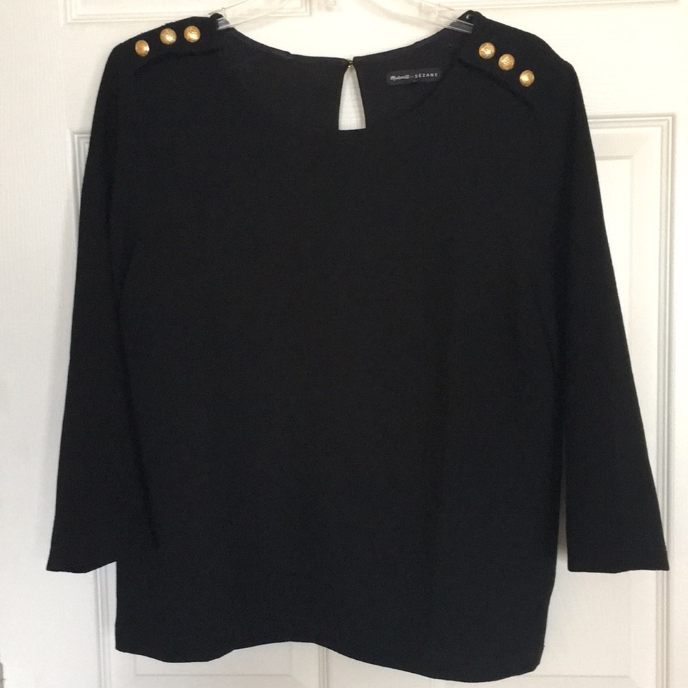 Madewell et Sezane textured black quarter sleeve L